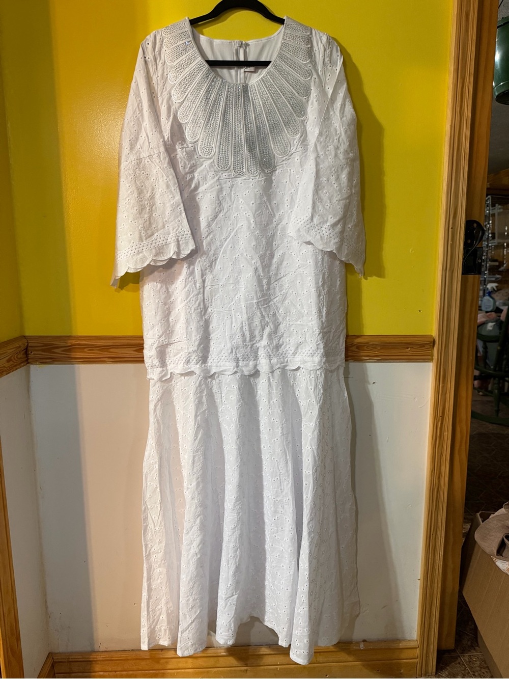 White Eyelet Embroidered Midi Dress - Women's